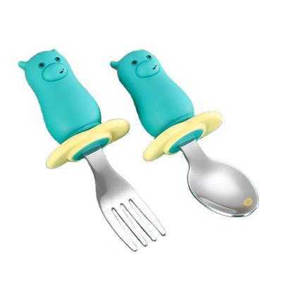 China 2022 Hot Sale BPA Free Amazon OEM/ODM Welcomed Baby Silicon Spoon Fork Set Stainless Steel Spoon Fork Set for sale