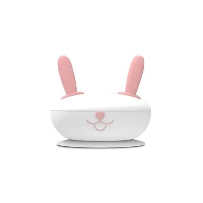 China Amazon BPA Free Hot Selling Classic Rabbit Bowl With Cover Baby Silicone Bowl Set Baby Dinnerware Set for sale