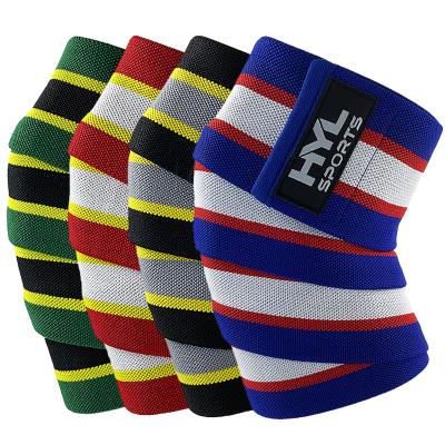 China Cross Fitted HYL-2631 Weightlifting Power Weightlifting Training Knee Support Wraps Gym Bandage Straps for sale