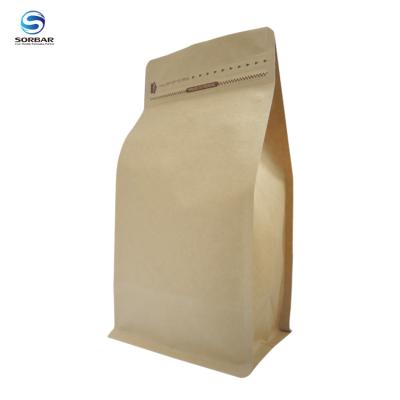 China Kraft Paper Zipper Square Block Flat Bottom Moisture Proof Custom Printed Coffee Bag With Valve for sale