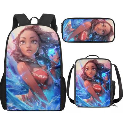 China Black Anti-theft Kids 3pcs School Bags Afro Lady Girls School Bags Set Preppy School Backpack Children Bookbags Students for sale