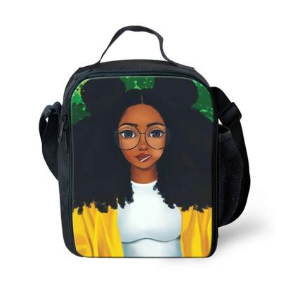 China 2021 African Black Girls Picnic Printed Shoulder Bag Reusable Hot Sale Wholesale Small MOQ Fashion Insulated Foil Lunch Cooler Bags for sale