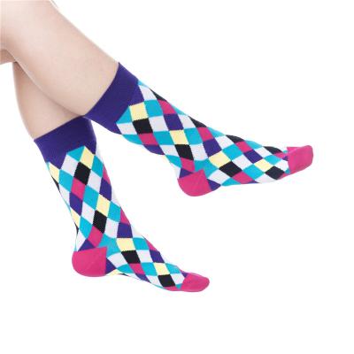 China Fashion Tube Jacquard Women Breathable Crew Dress Argyle Socks Colorful Breathable for sale