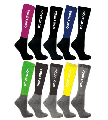 China Custom Breathable Logo Design Nylon Cotton Knee High Riding Rider Riding High Printing Colorful Equestrian Socks for sale