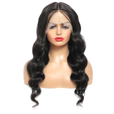 China Medium Body Wave Hair Part 13X1 4x1 Silky Straight Wave Lace Wigs Pre Plucked Brazilian Natural Black Non-Remy T Part Lace Wigs for sale