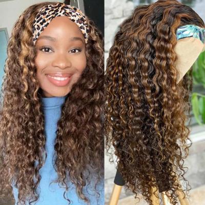 China ALL Blonde and Brown Glueless Brazilian Headband Hair Wig For Black Women Accent Water Wave Headband Wig for sale