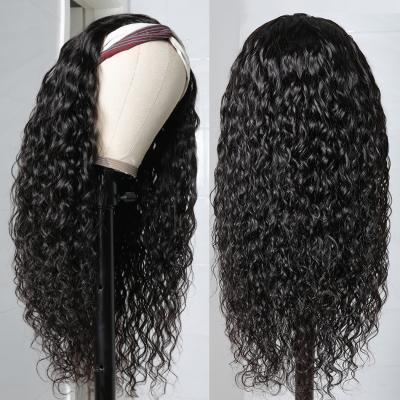 China ALL No Glue No Sew 30 Inch 100% Water Wave Hair Band Scarf Wig Full Machine Made For Women for sale