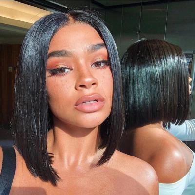 China Short Straight Bob Wig 13x4 Lace Front Human Hair Wigs Remy Hair Straight Lace Front Brazilian Hair 4x4 Closure Wig for sale