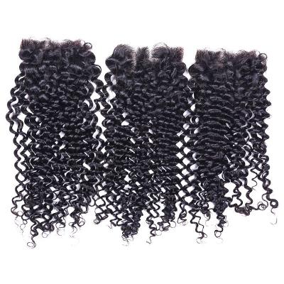 China 4*4 Kinky Curly Lace Frontal Closure /Three Free/Middle Part Brazilian Remy Curly Human Hair Closure for sale