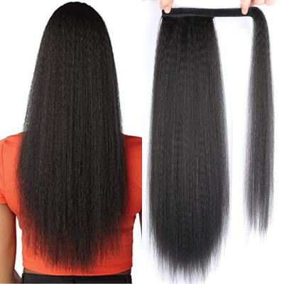 China Natural Black Mink Brazilian Ponytails Wave Silky Straight Human Hair Ponytails Long Yaki Straight Extneisons Wrap Around Hair Ponytails for sale