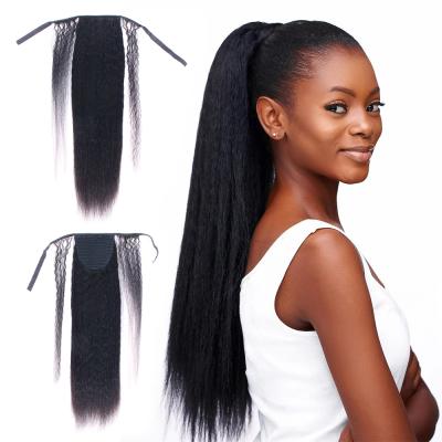 China Natural Black Mink Brazilian Ponytails Wave Silky Straight Human Hair Ponytails Long Yaki Straight Extneisons Wrap Around Hair Ponytails for sale