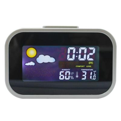 China Large Screen Electronic Desktop Weather Station Temperature Humidity Calendars Color LED Digital Smart Clock for sale