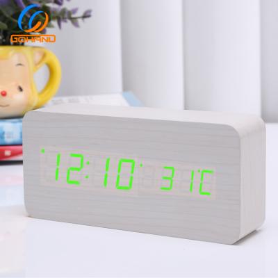 China Multifunction Desktop Calendars Digital LED Wooden Clock With Wooden Table Clock for sale