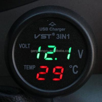 China Mobile Phone 3 in 1 Digital Thermometer Car Battery Monitor Car-mounted USB Charger for sale