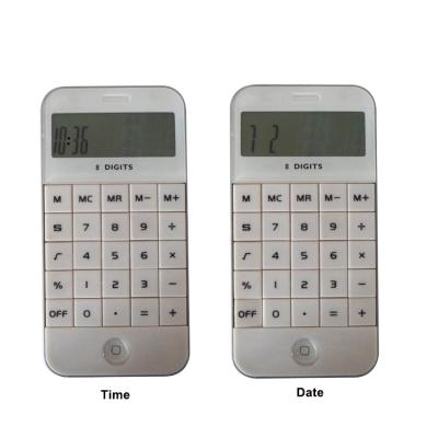 China Universal Use Promotional Phone Shape Pocket Gift Calculator 8 Digit Digital Calculator With Time Calendar for sale