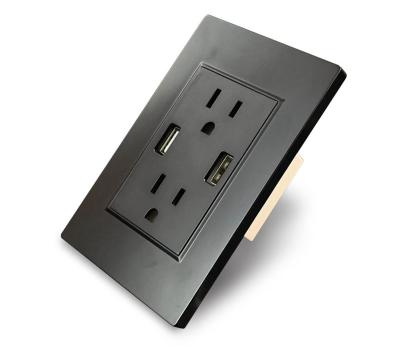 China Safety Double USB Electric Power Outlet Socket US Standard White Black Luxury Wall Socket With 2 Usb Port Charger 5V 2100mA PC Panel for sale