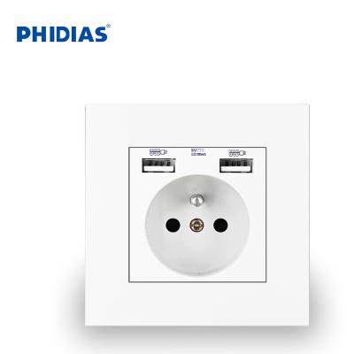 China PHIDIAS Security Wall USB Power Outlet Bedroom Socket Wall Included Dual USB EU Standard Outlet AC 110V-250V 16A for sale