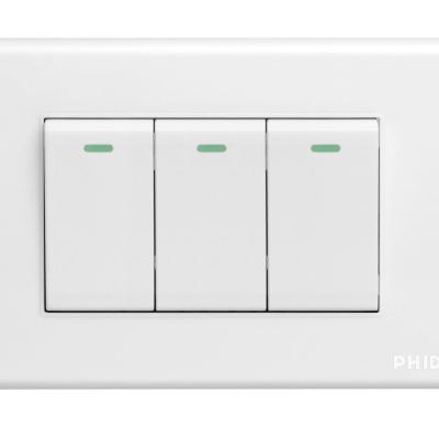 China High Quality Security PHIDIAS Vietnam White Color 16A 3 Gang 1 Way Power Wall Switches for sale