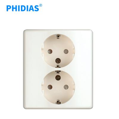 China Durable 2 Gang White Round Socket With Ground Home Use Waterproof Flame Retardant Durable Wall Outlet for sale