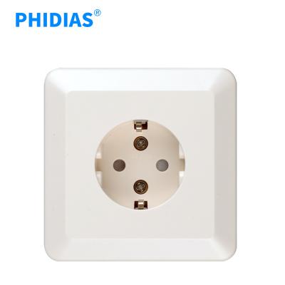 China Durable EU Standard White Home Use PHIDIAS Wall Socket 1 Strip Round Pin Waterproof Flame Retardant Socket With Grounding for sale