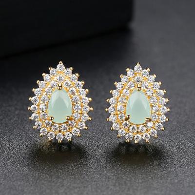 China E-2018040719 Wholesale CLASSIC Women Charm Silver Zircon Water Drop Gold Zircon Stud Earrings for sale