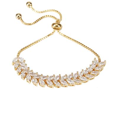 China CLASSIC High Quality Zircon Female Fashionable Gold Leaves Adjustable Delicate Zircon Bracelet for sale