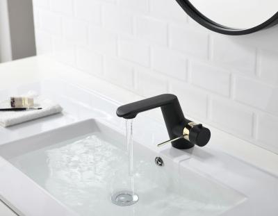 China Metered Faucets Black Thermostatic Basin Mixer Basin Faucets Tap Cold Water Hot Deck Mounted for sale