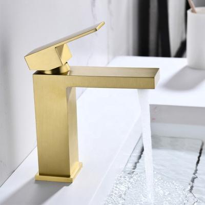 China Metered Faucets Adjust SUS304 Stainless Steel Basin Mixer Toilet Faucets Cold Water Hot Deck Mounted Brushed Gold for sale