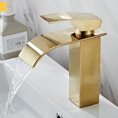 China SUS304 Stainless Steel Basin Mixer Toilet Faucets Metered Hot Cold Water Deck Mounted Waterfall Brushed Gold for sale