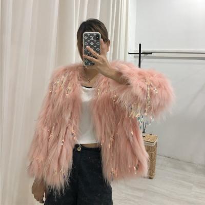 China Warm Real Raccoon Fur Coat With Sequins Fur Jacket Women Real Fur Outerwear for sale