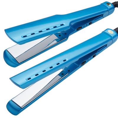 China Ceramic Drop Shipping Nano Titanium 450 Degree Blue Color 2 in 1 Professional Electric Flat Iron Straightener Curling for Salon for sale