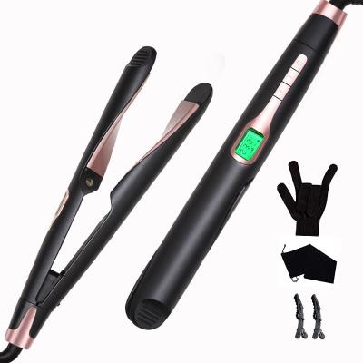 China Hotel NEW 2 in 1 Ceramic Titanium Plate LCD Green Screen Display Twist Straightening Curling Iron for sale