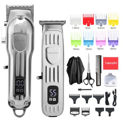 China 2021 New Car Set 3pcs Exchange Cordless Hair Trimmers LCD Display Blade Clippers Barber Hair Cutter Stainless Vintage Salon Cutting Machine for sale