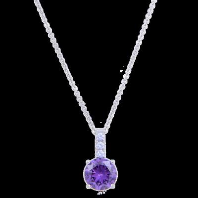 China Classic Jewelry Pendant Necklace Light Purple Glass Stone Round Necklace for sale