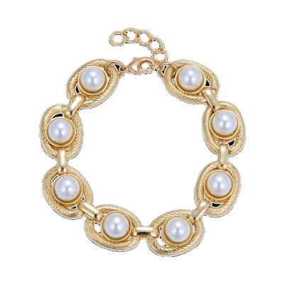 China FASHIONABLE Ladies Fine Imitation Pearl Bracelet White Gold Plated Bangle Jewelry for sale