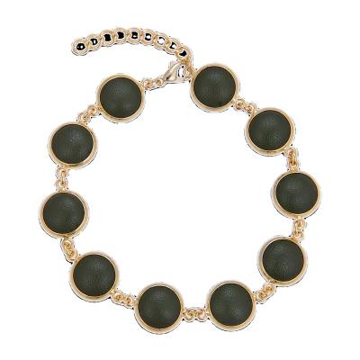 China 2021 Trendy China Made Women Beaded Bangle Jewelry Real Cowhide Metal Green Bracelets for sale