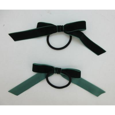 China Fashion Green Velvet Bow Scrunchie Color Hair Rubber Bands Ties Bow Ponytail Holders Bands Running Rubber Rings Elastic Top for sale