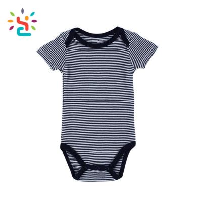 China Custom appliqued organic newborn baby toddler apparel cotton stripes elastic baby romper for sale