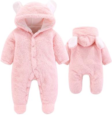 China Warm Winter Baby Romper Halloween Baby Boy Winter Fleece Hooded Romper Elastic Newborn Jumpsuit Sleepwear for sale