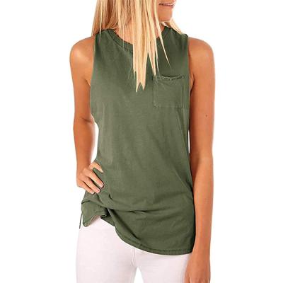 China QUICK DRY Women's High Neck T-Shirts Summer Casual Tank Tops Workout Plain Sleeveless Blouse Tops With Pocket for sale