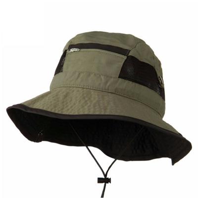 China COMMON Cool Bucket Hats With Zipper Pocket Fishing Hat Nylon Sun Hat With Mesh Bucket Hat for sale