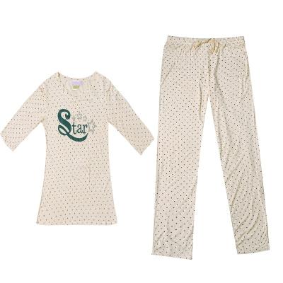 China Breathable Economic Custom Design Half Sleeve Comfortable Chinese Female Pajamas With Letter Printing for sale