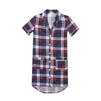 China Factory Selling Various Breathable Plaid Designs Customized Nightgowns For Woman With Pocket for sale