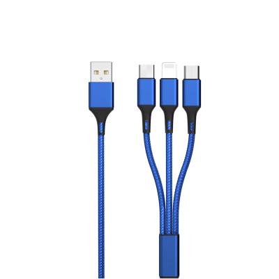 China Durable MP3/MP4 Player Nylon Braided Charging Cable 3in1 Universal Multi Function For iPhone Android/Type-C/Micro USB Charger 3in1 Cable for sale