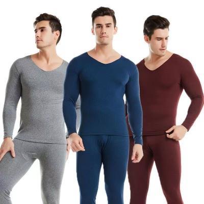 China New Thermal Men's Single Side V-Neck Fleece Thermal Underwear Set Longer Hairy Seamless Johns For Men for sale