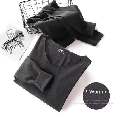 China New Thermal Men's Single Side V-Neck Fleece Thermal Underwear Set Longer Hairy Seamless Johns For Men for sale