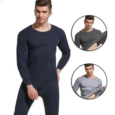 China Thermal Mens Solid Color Hot Underwear Round Neck Fleece Plus Fleece Thick Long Johns for sale