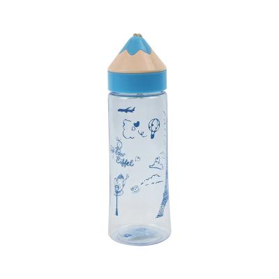 China Sustainable Custom Pencil Shape Cute Students Plastic Bottles Water Bottle Drink For Kids for sale