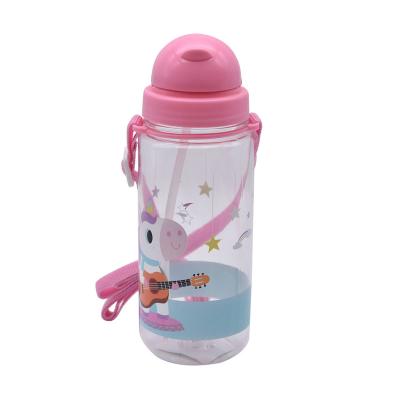 China 450ml Bpa Free Viable Kids School Juice Cute Drinking Water Bottle With Straw And Strap for sale