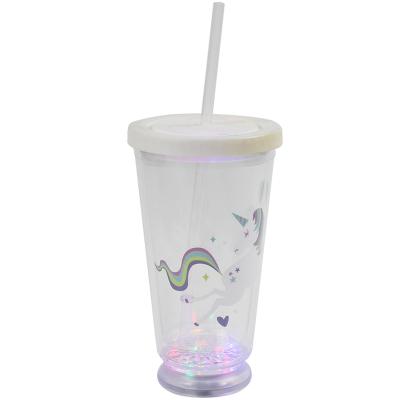 China Traditional Double Wall Plastic Juicy Bottles Beverages Drink Tumbler Cups With Straw for sale